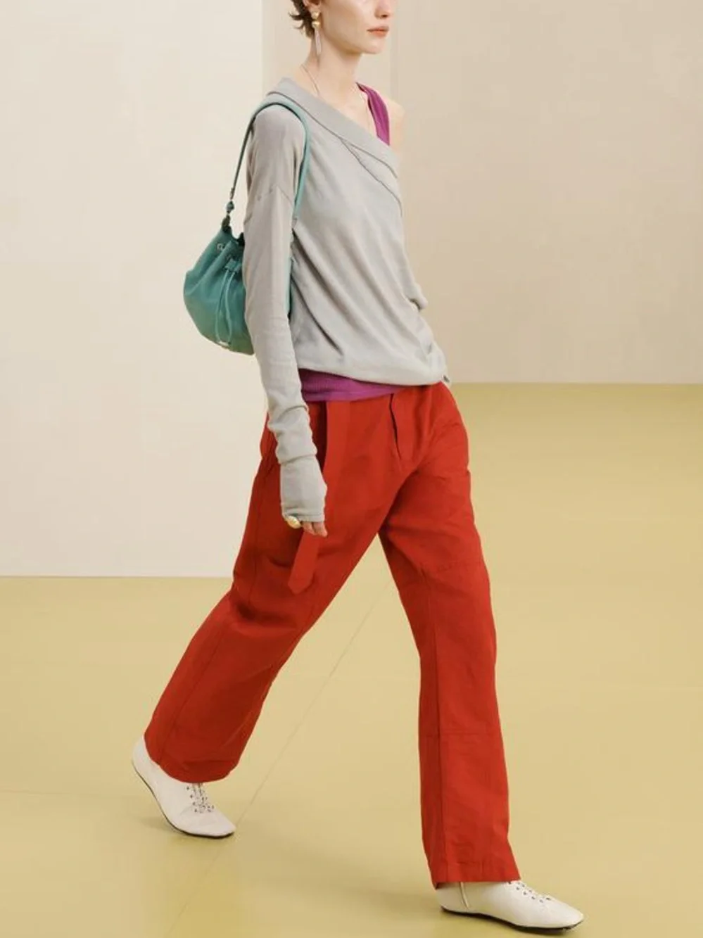 Zara SRPLS Spring Summer BLLN PTN Mid- Rise Pants Red NWT